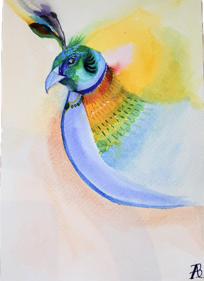 Photograph of a painting of a Himalayan Monal by ForamArtsy