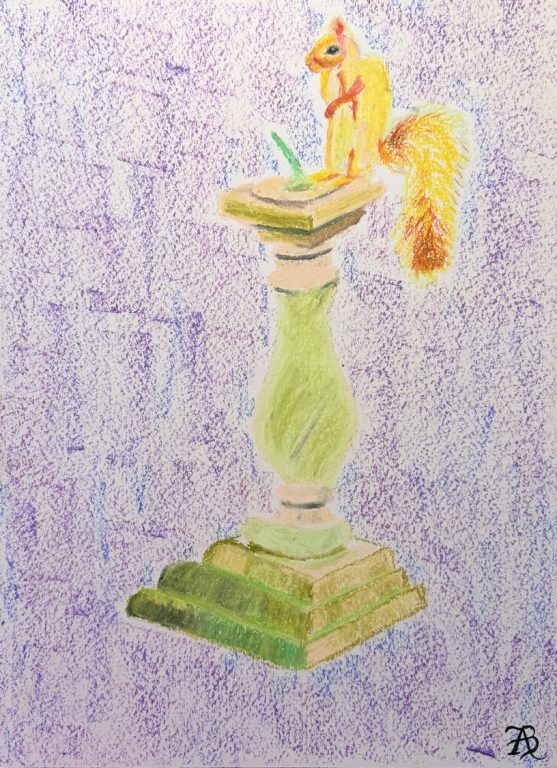 Photograph of a painting of a squirrel on a column by ForamArtsy